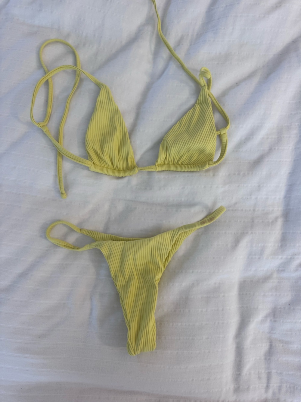 🍋 indah lemon Yellow Ribbed Triangle Bikini Set - Two Piece Swim